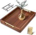 17-Inch Acacia Wood Serving Tray, 2 Handle Sets, Gold and Silver