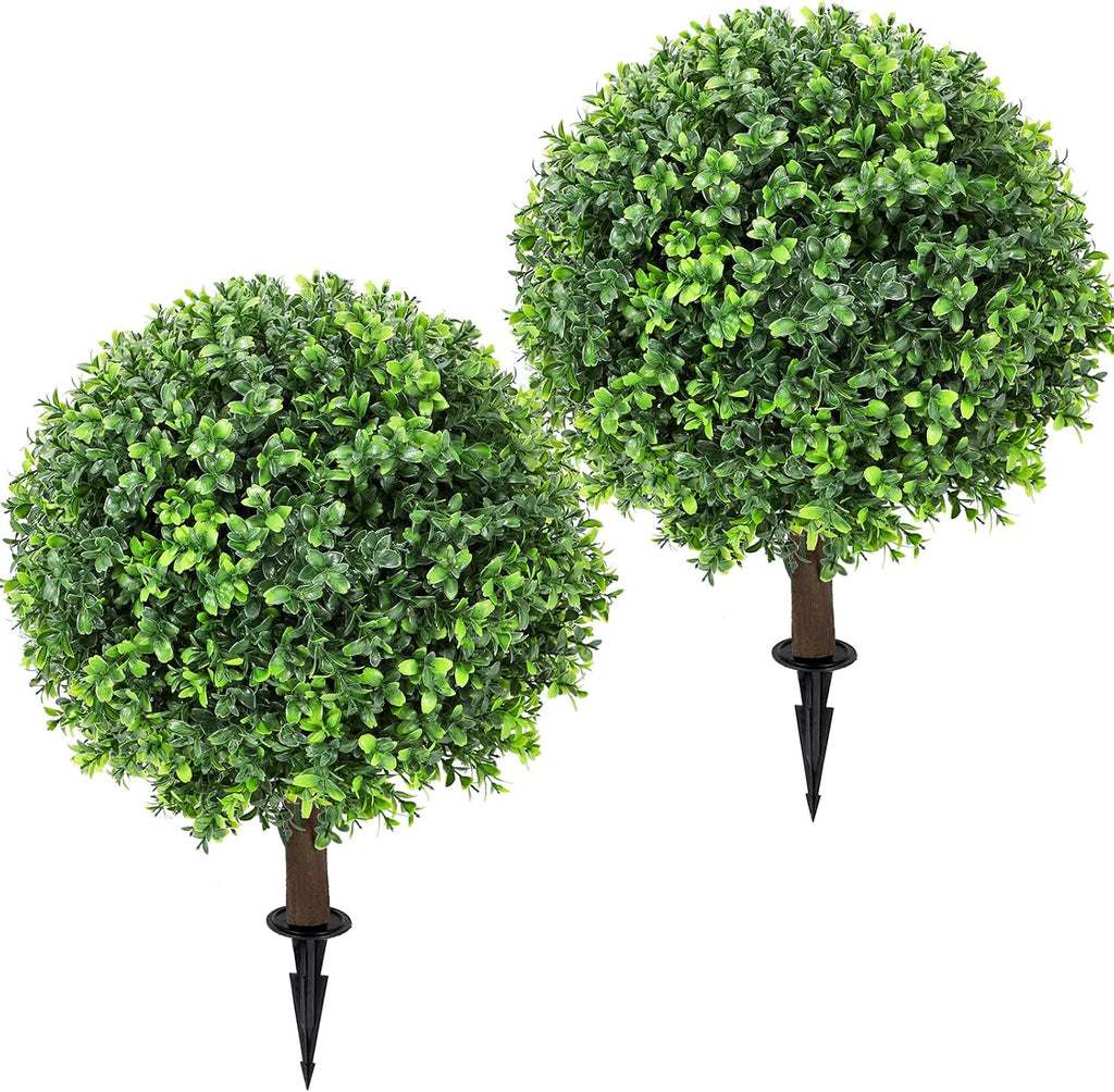 Set of 2 Artificial Boxwood Topiary Ball Tree,24" with Ground Spike