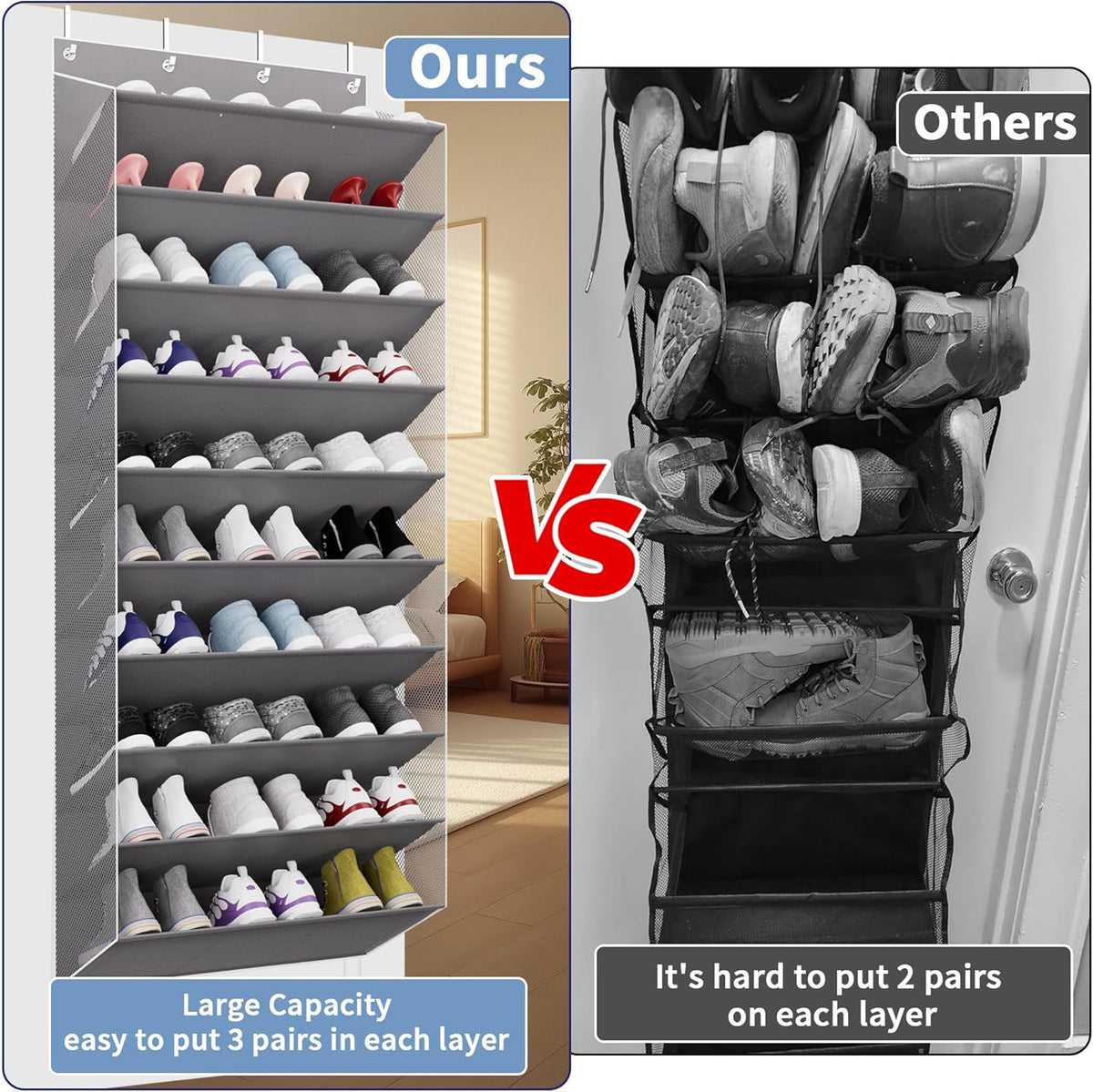 TAHAVICE 30 Pair Over the Door Shoe Organizer, Hanging Closet Shoe Storage