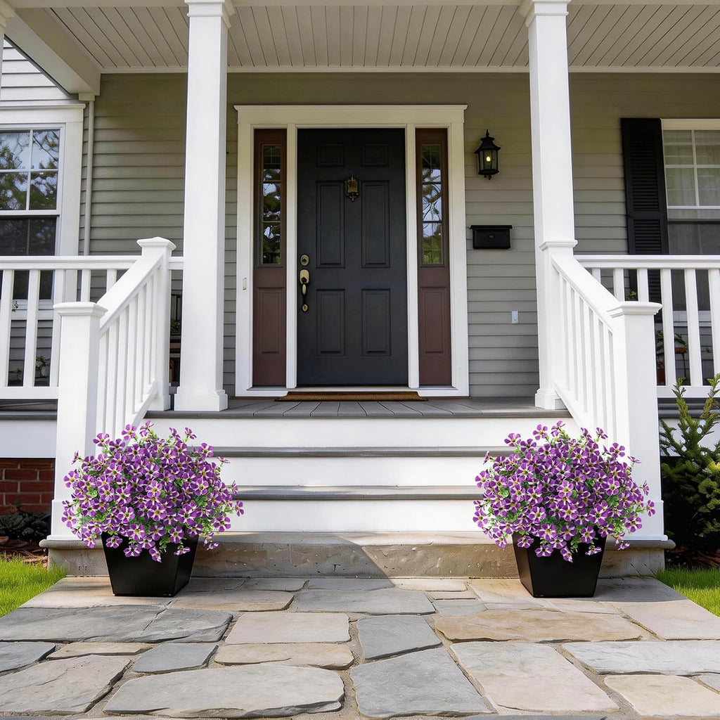 2 Pcs Artificial Flowers & Eucalyptus Topiary Trees for Porch (Purple)