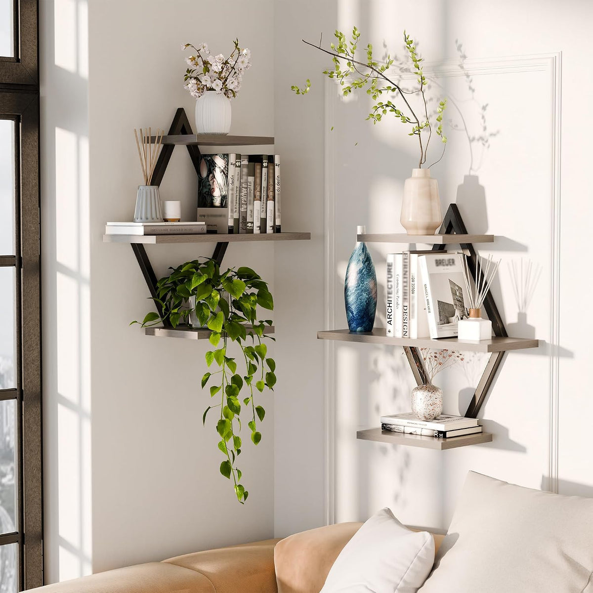Floating Wall Shelves, Set of 2, Gray
