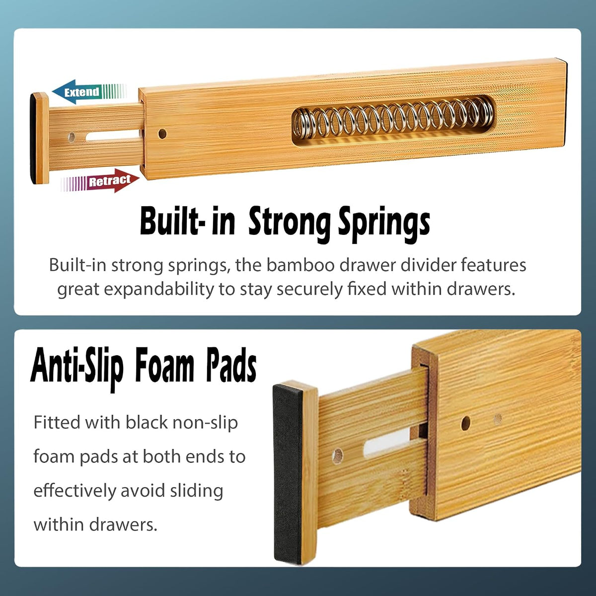4 Pack Bamboo Drawer Divider, 17-22" Adjustable Organizers