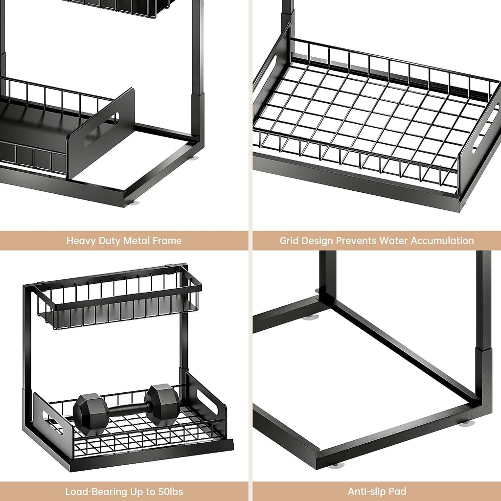 Under Sink Organizer and Storage, Slide Out Cabinet Organizer, Pull Out Sink Shelf for Kitchen Bathroom Laundry, Black, 1 Pack