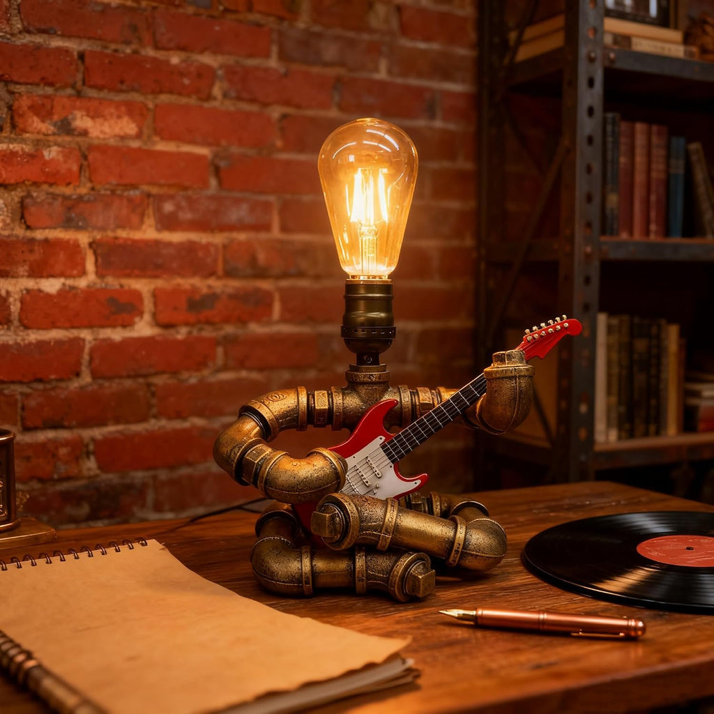 Cool Lamps - Cool Industrial Guitar Lamp, Vintage Table Lamp, Ideal Music Gift for Men & Guitar Lovers