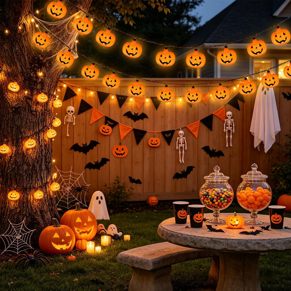 12Ft Halloween String Lights Plug in with 20 LED Pumpkin Lantern Lights, Novelty Jack O Lantern Lights LED Pumpkin Lights String Waterproof for Home Yard Party Indoor Outdoor Halloween Decor, 0.07W