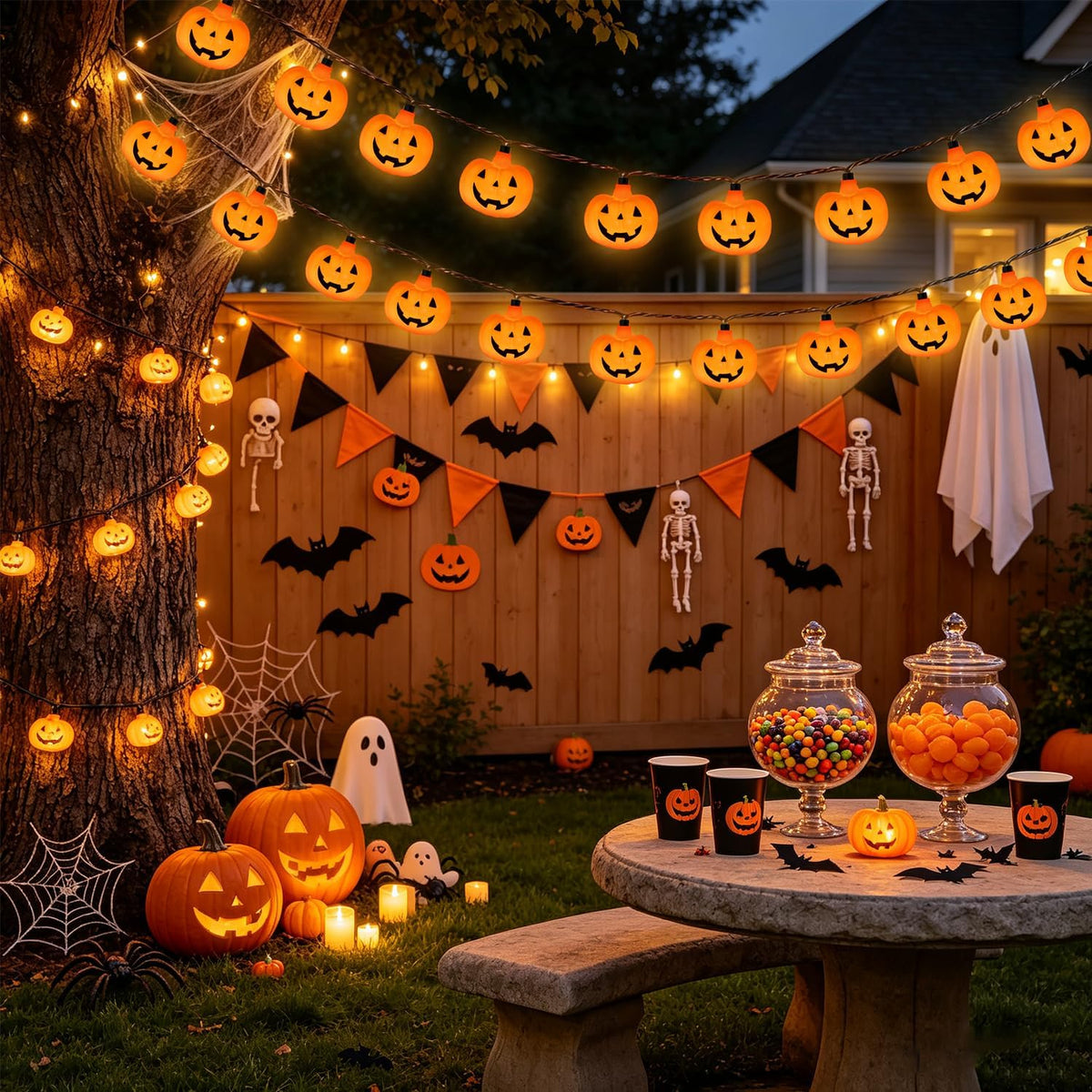 12Ft Halloween String Lights Plug in with 20 LED Pumpkin Lantern Lights, Novelty Jack O Lantern Lights LED Pumpkin Lights String Waterproof for Home Yard Party Indoor Outdoor Halloween Decor, 0.07W