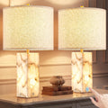 VOLISUN 23" Alabaster Table Lamp Set of 2, Modern Marble Lamp with Linen Shade, Touch Control & 3-Level Dimming, Night Light Bedside Lamps for Bedroom Living Room Office