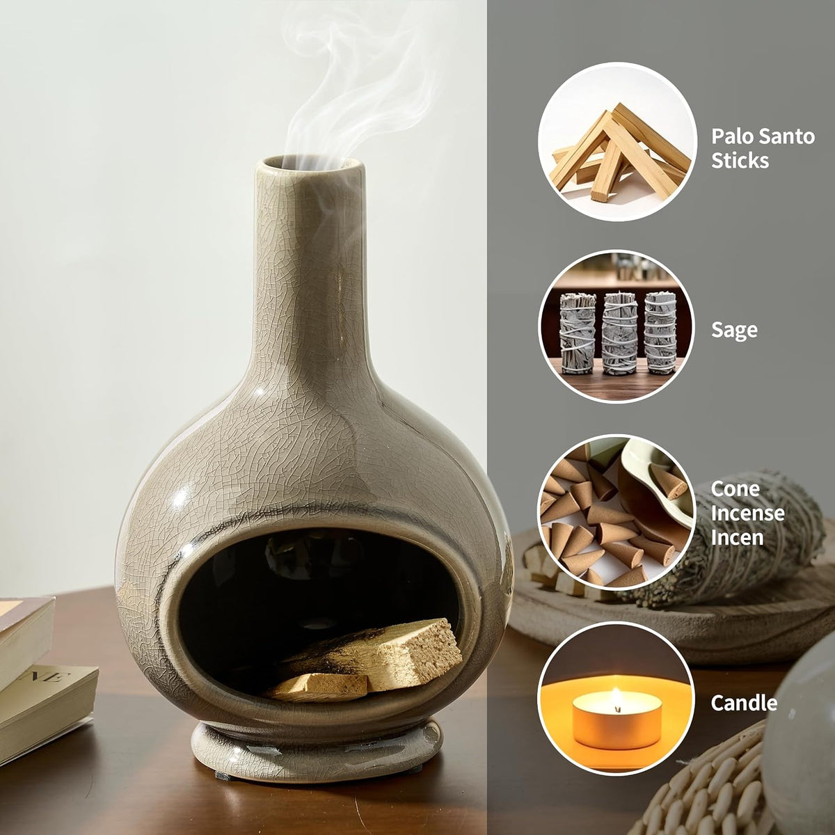 Handmade Ceramic Incense Holder,Palo Santo Holder for Burning,Sage Burner