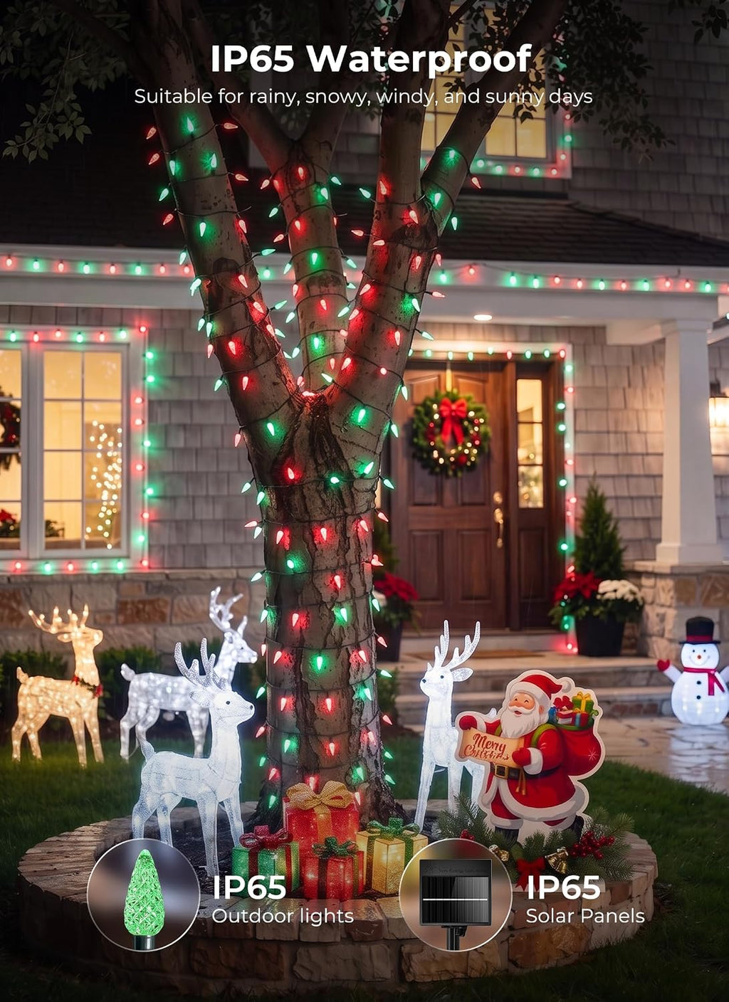 Minetom C6 Solar Christmas Lights, 50 LEDs Waterproof Outdoor String Lights
