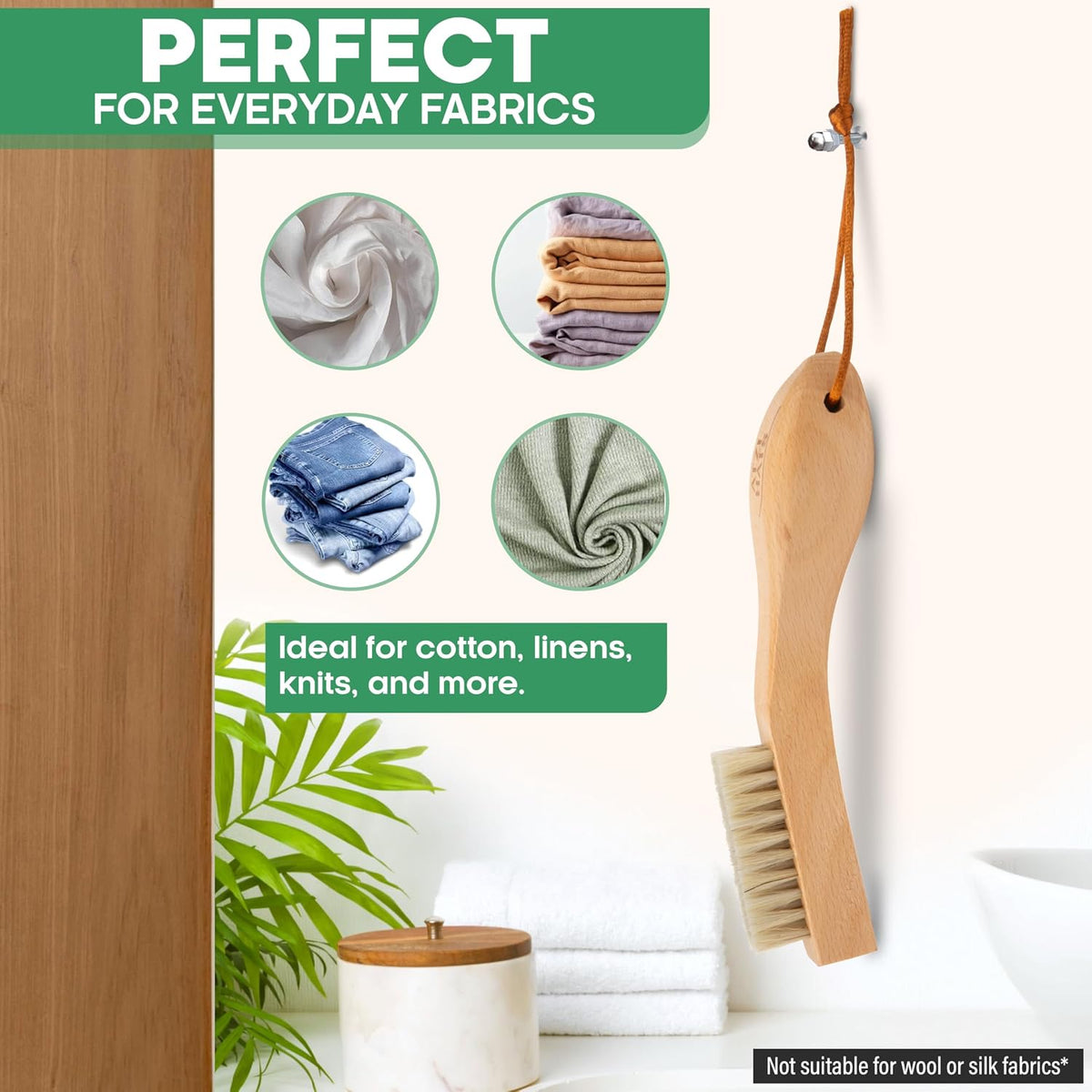 Laundry Stain Brush with Soft Boar Bristles for Delicate Fabrics
