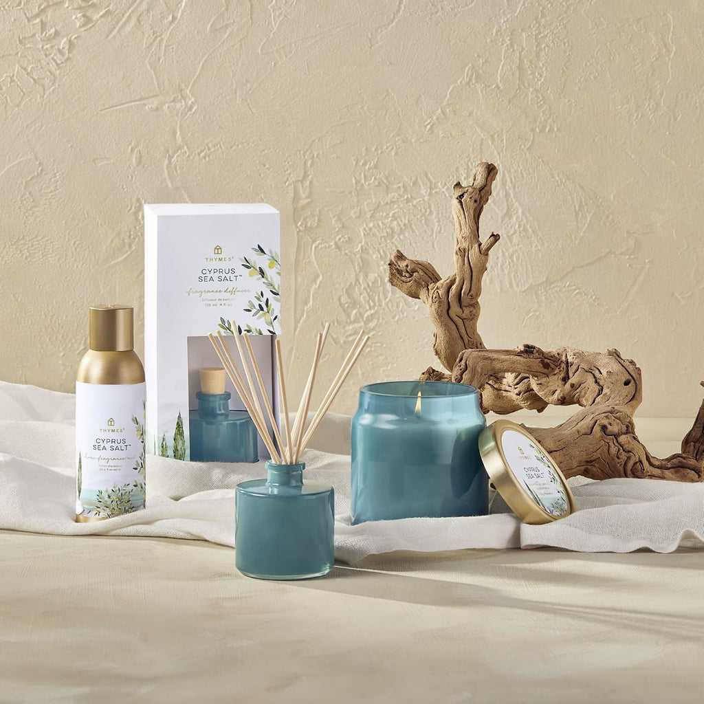 Thymes Petite Reed Diffuser Set – Includes Rattan Wood Sticks, Fragrance Oil, & Glass Bottle – Home Fragrance Oil Diffuser – Luxury Home Decor – Guest Bathroom Essentials (Cyprus Sea Salt, 4 fl oz)