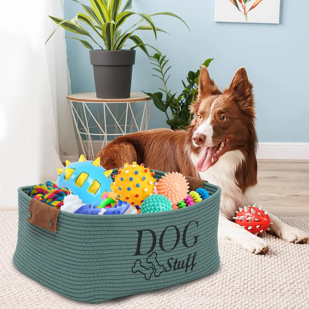 Geyecete Square Dog toy basket storage Cotton Rope Storage Basket Pet/Pet Toy And Accessory Storage Bin Doy Toy Box-Green