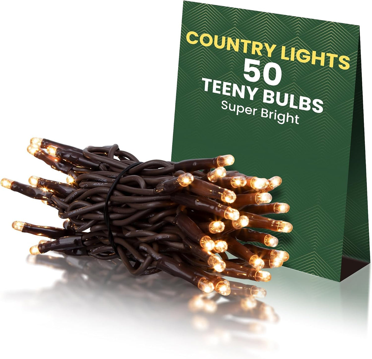 Incandescent Teeny Lights 50 ct – Warm Mini Bulbs with Brown Cord – Indoor/Outdoor Water-Resistant Farmhouse String Lights for Patio, Wedding, Home Décor, Rustic Christmas