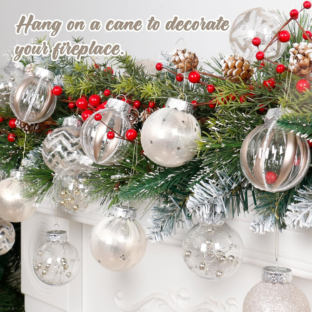 30PCS Champagne Clear Christmas Ball Ornaments Set for Xmas Tree Decoration