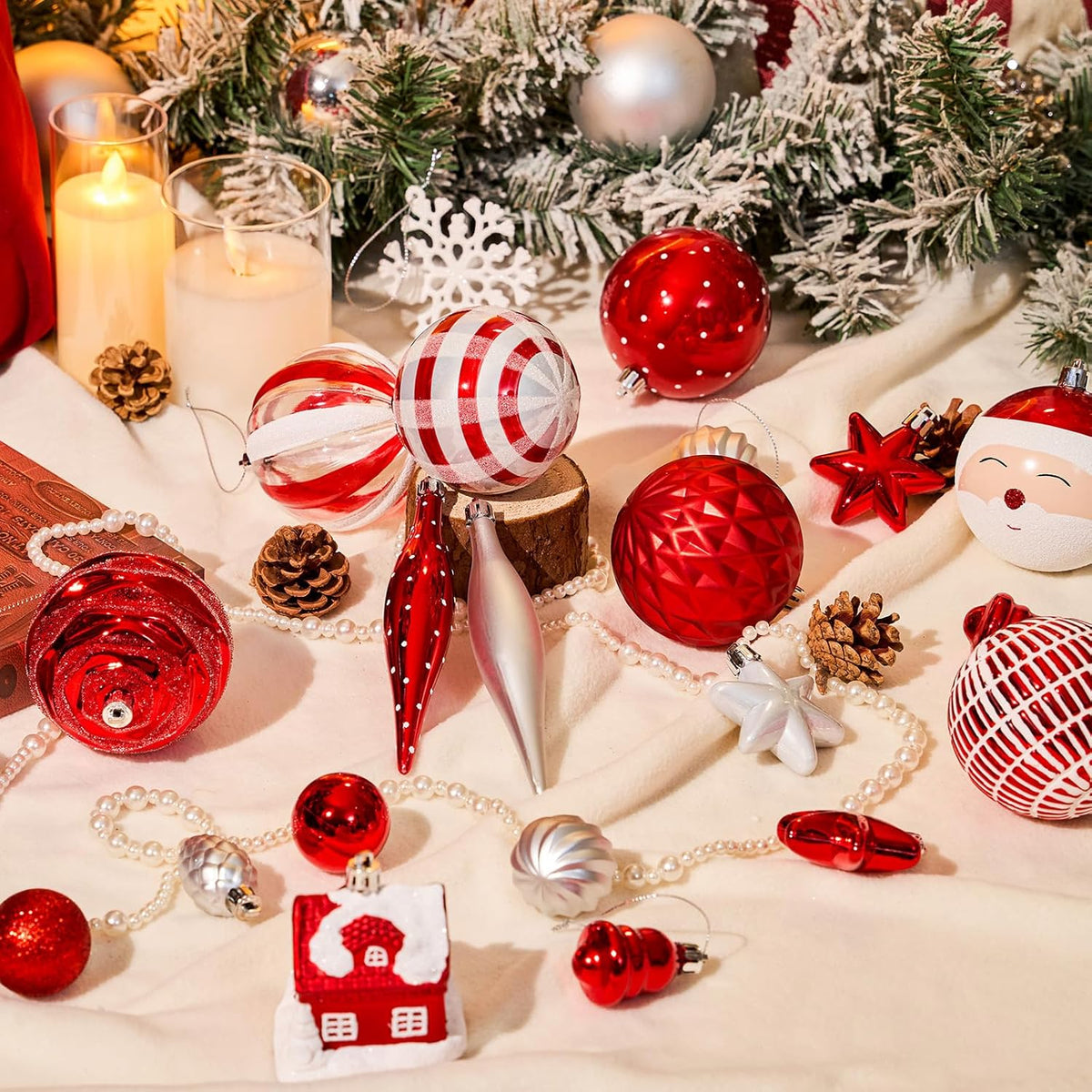 JORNOY 106CT Christmas Ball Ornaments Set, Red & White