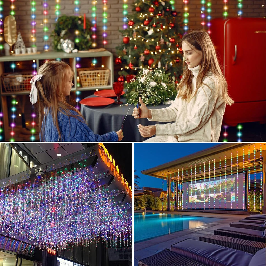 Curtain Fairy Lights, 3m x 3m 300 LEDs USB Operated 8 Modes String Light Indoor Waterproof Hanging Window Lights with Hooks for Christmas, Wedding, Party,Wall, Home Decorations (Multi-Color)