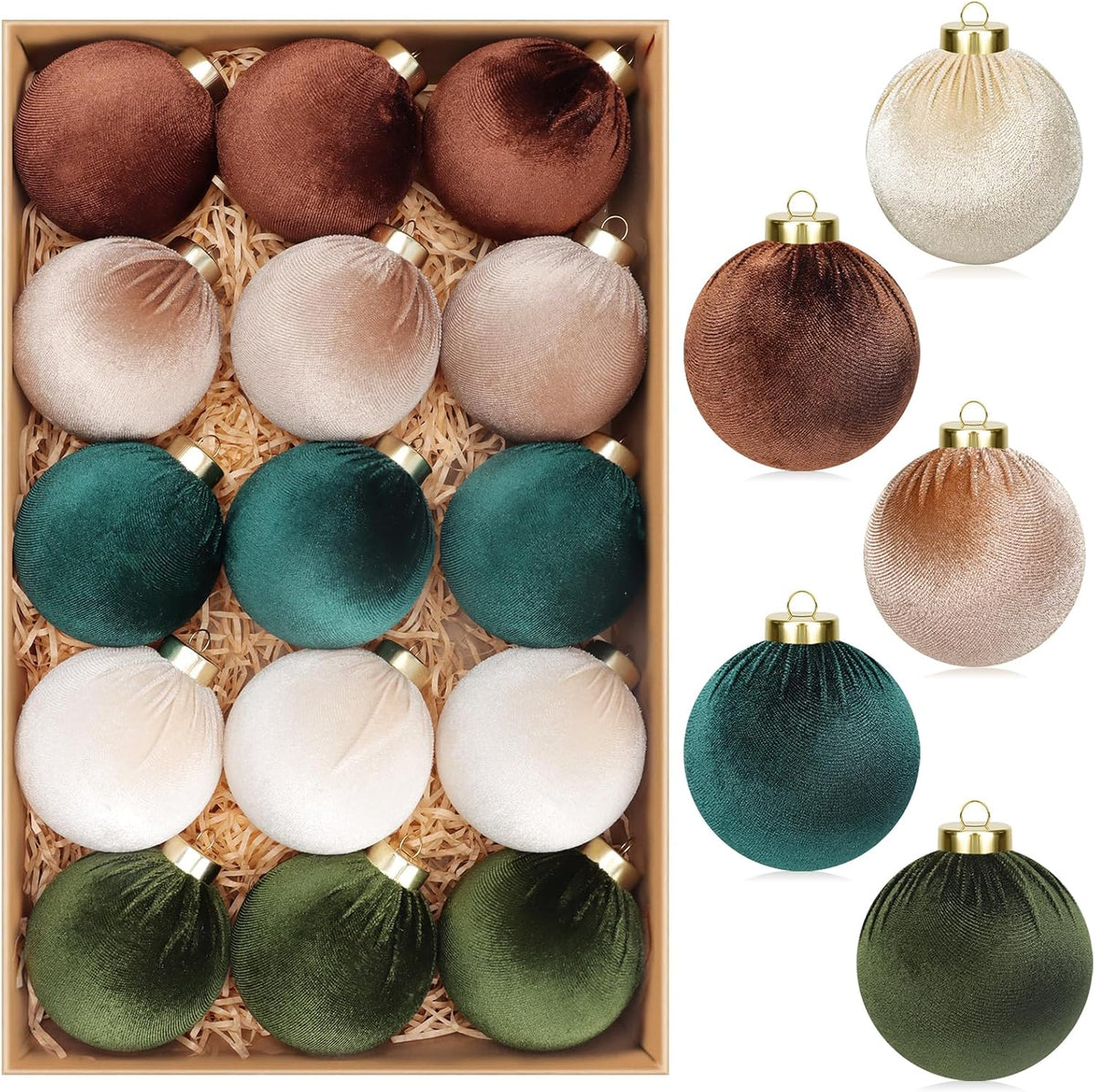 15 Pcs 3.15" Velvet Christmas Ornaments Balls, Xmas Tree Decor-Green