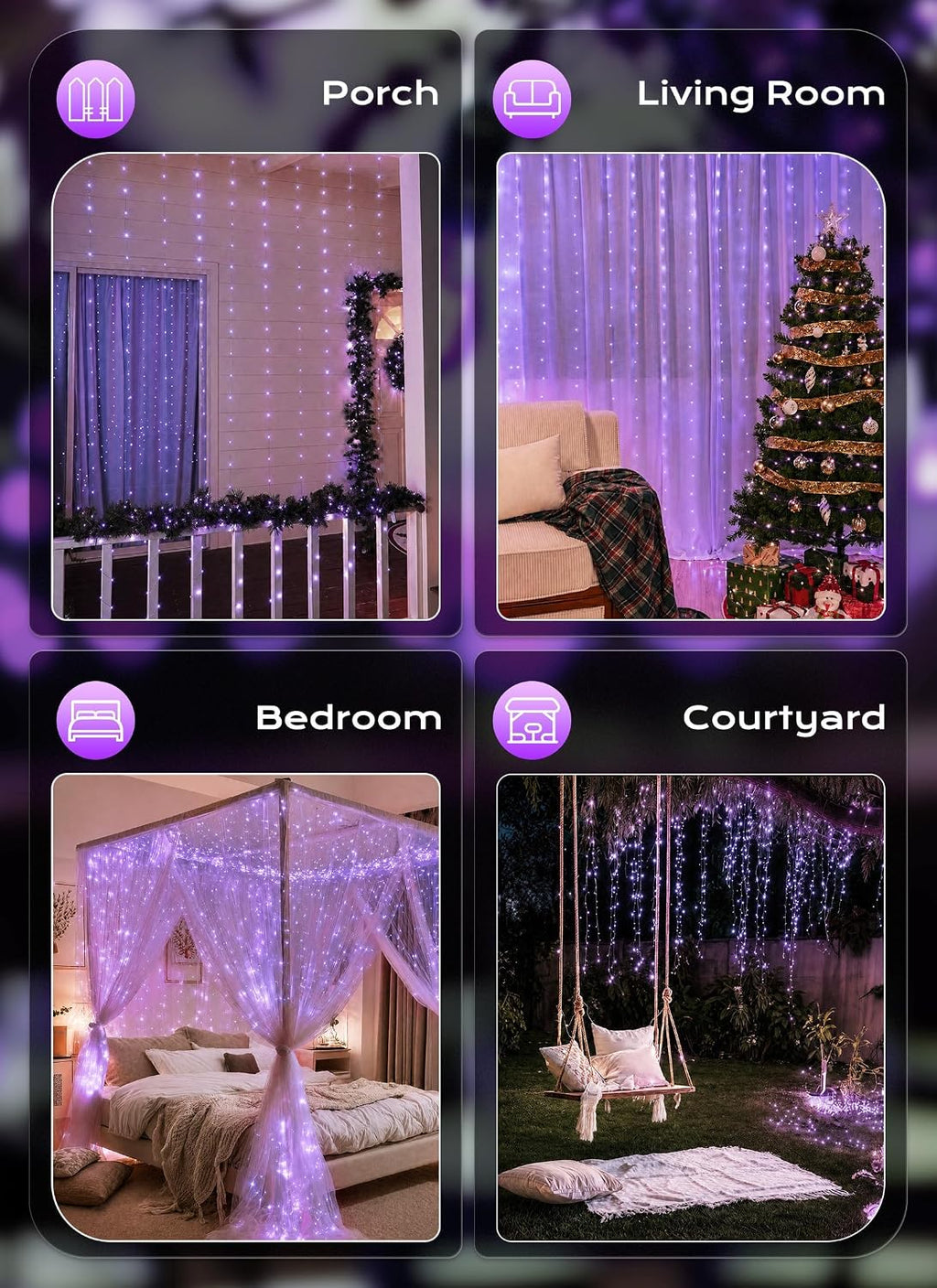 Brightown 300 LED Purple Fairy Lights, 9.8ft x 9.8ft Halloween String Light