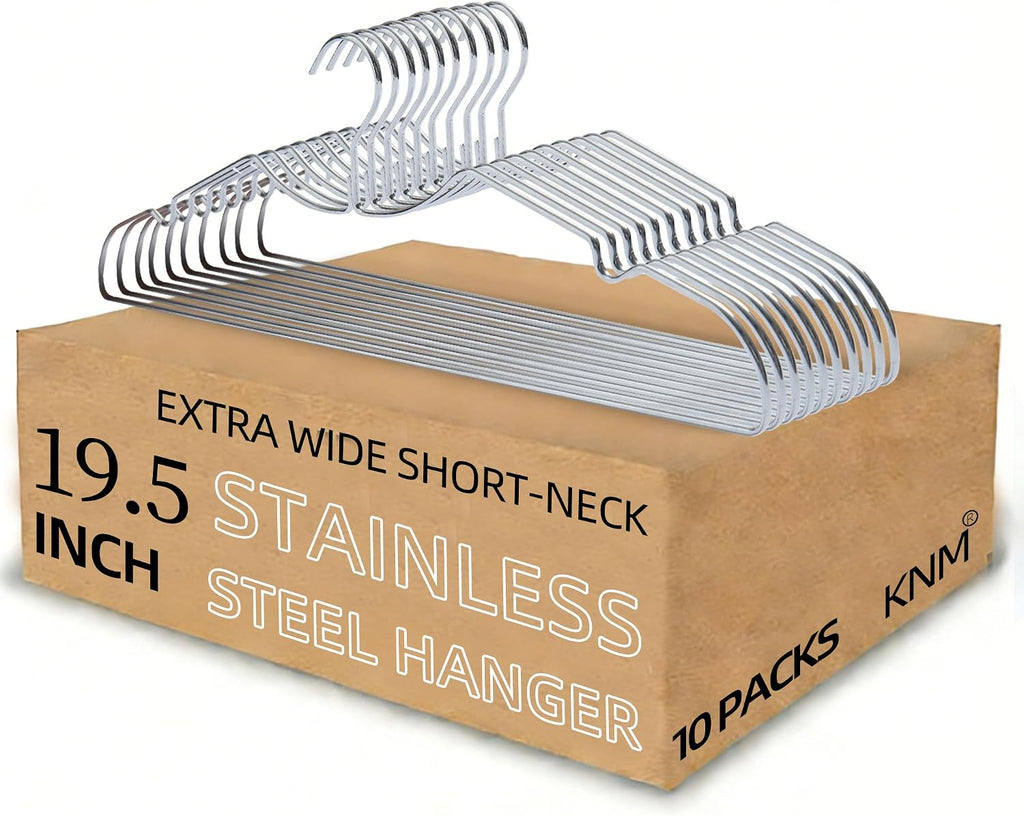 Plus Size 20in Short Neck Hangers for Clothes, Extra Large Hanger, 10pk