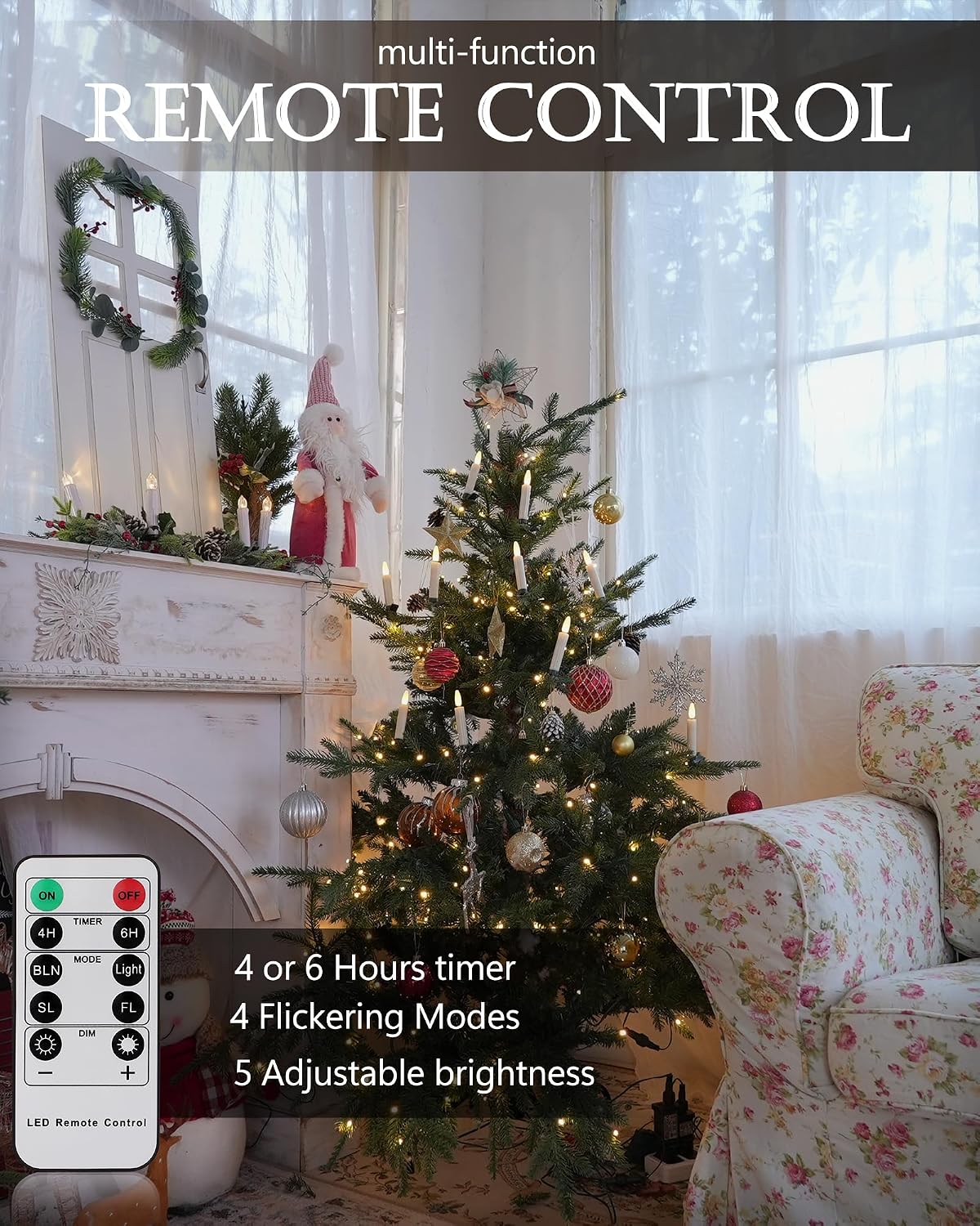 FPOO 20 PCS Christmas Tree Candles Lights Flickering,Clip on Candle Battery Operated Taper Candle Stick with Timer,mini Flameless Candles for Wreath Candelabra Waterproof Outdoor