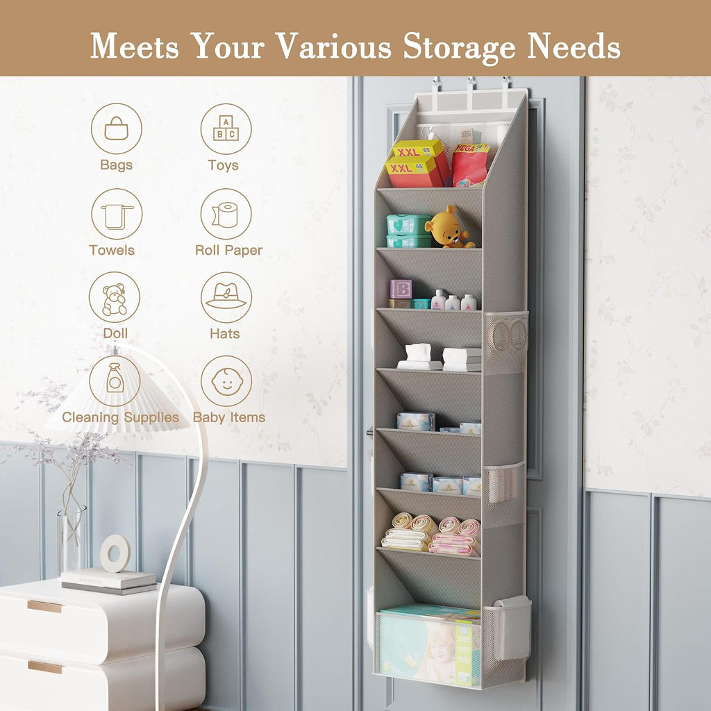 Criusia Shoe Storage, Over the Door Shoe Organizer, Hanging Closet Shoe Storage with Large Deep Pockets, Fits 16–24 Pairs of Sneakers, Sandals, Boots, Gray