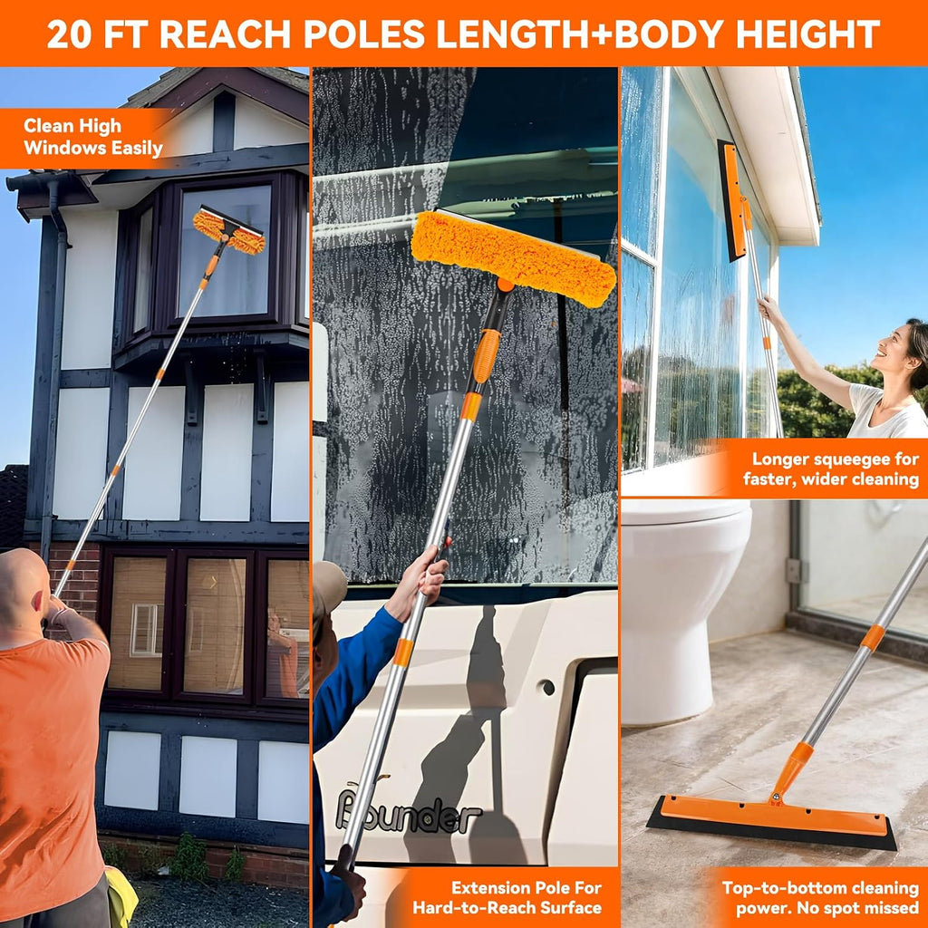 Window Washing Kit with Extension Pole: 3 in 1 Double-Sided Professional