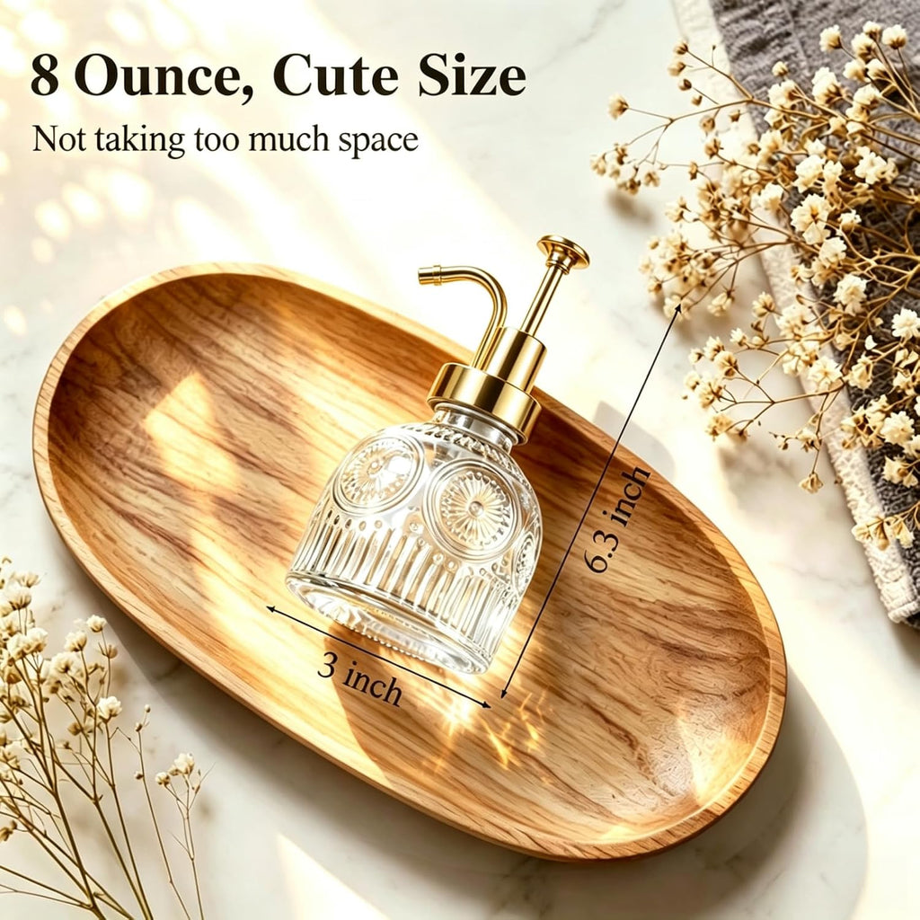 SheeChung 8 Oz Clear Glass Soap Dispenser with Rust Proof Gold Pump, 1 Pack