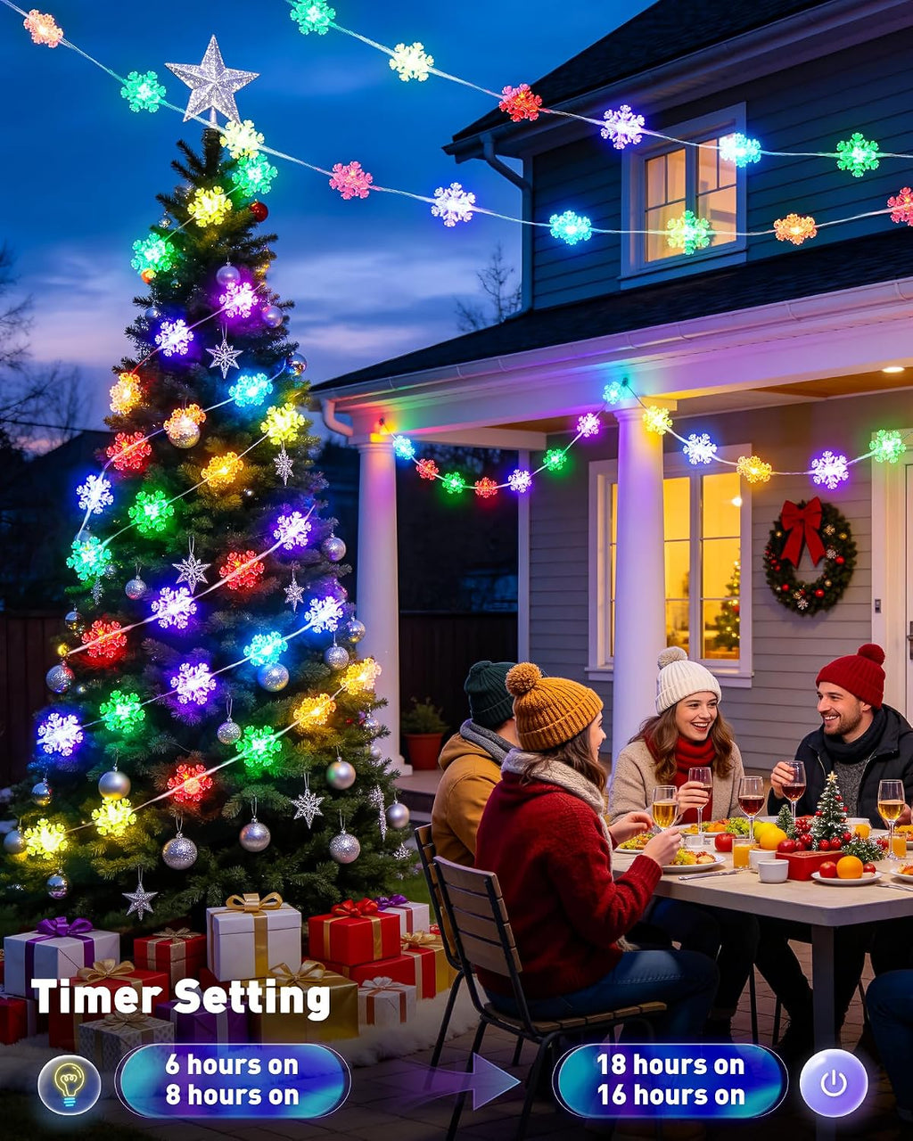 JMEXSUSS Smart Snowflake Lights for Christmas Decor, RGB Christmas Lights