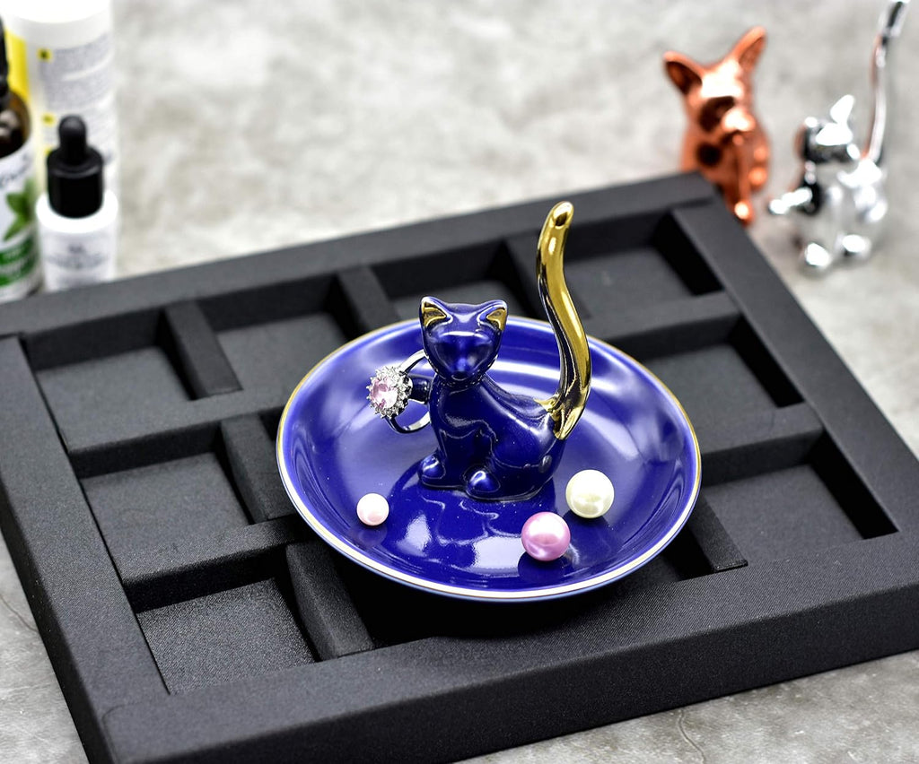 Lucky Kitten Ring Holder Jewelry Dish Organizer, Engagement Wedding Gifts, Boutique Royal Blue Decorative Jewelry Holder