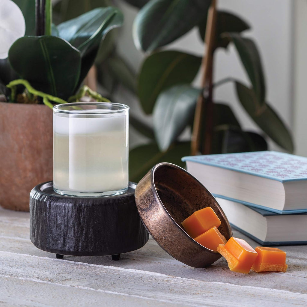 Candle Warmers ETC 2-in-1 Candle and Fragrance Warmer for Warming Scented Candles or Wax Melts and Tarts with to Freshen Room, Primitive Black and Bronze