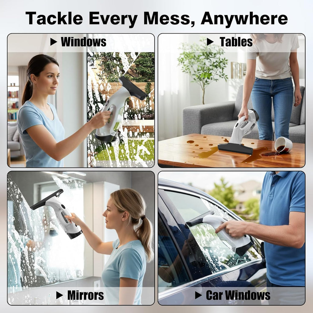 Window Vacuum Squeegee Cordless, 2000Pa Electric Window Cleaner