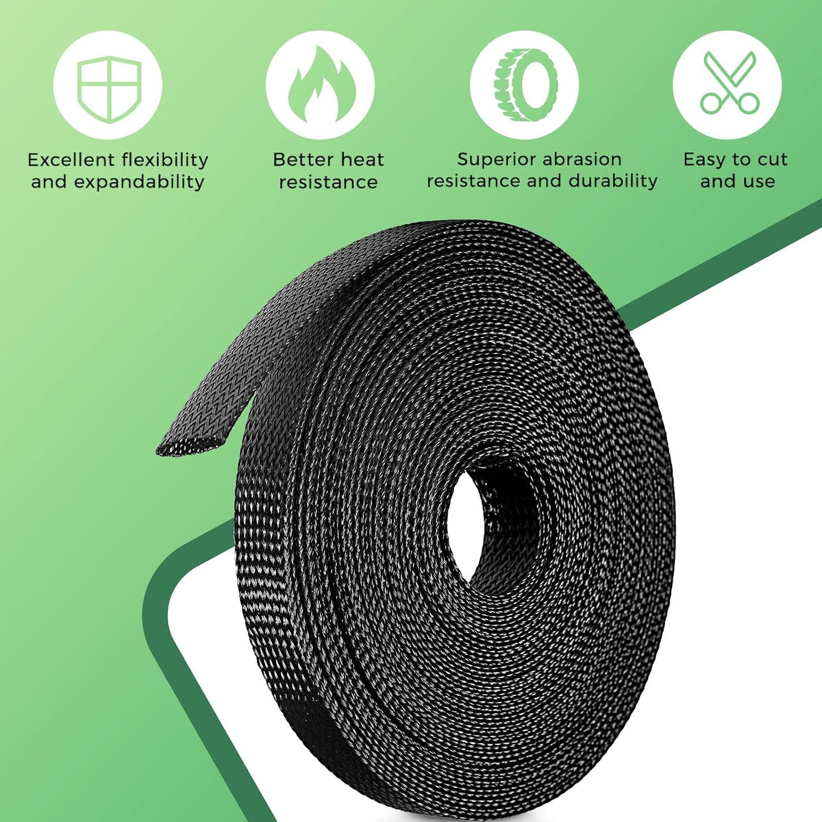 132 ft Expandable Braided Cable Sleeve Wire Loom PET Wiring Sleeving, Mesh Automotive Split Sheathing Wrap Management Heat Shrink for Audio and Other Home Device (1/2 in, 1/4 in, 3/8 in,3/4 in,Black)