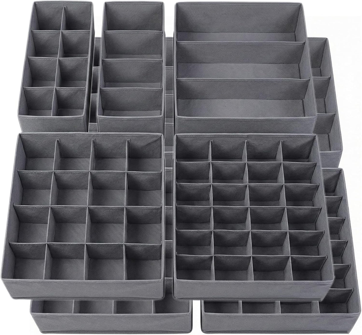 Lourome Underwear Drawer Organizer, 10-Pack, for Socks, Bras, Tie, Grey