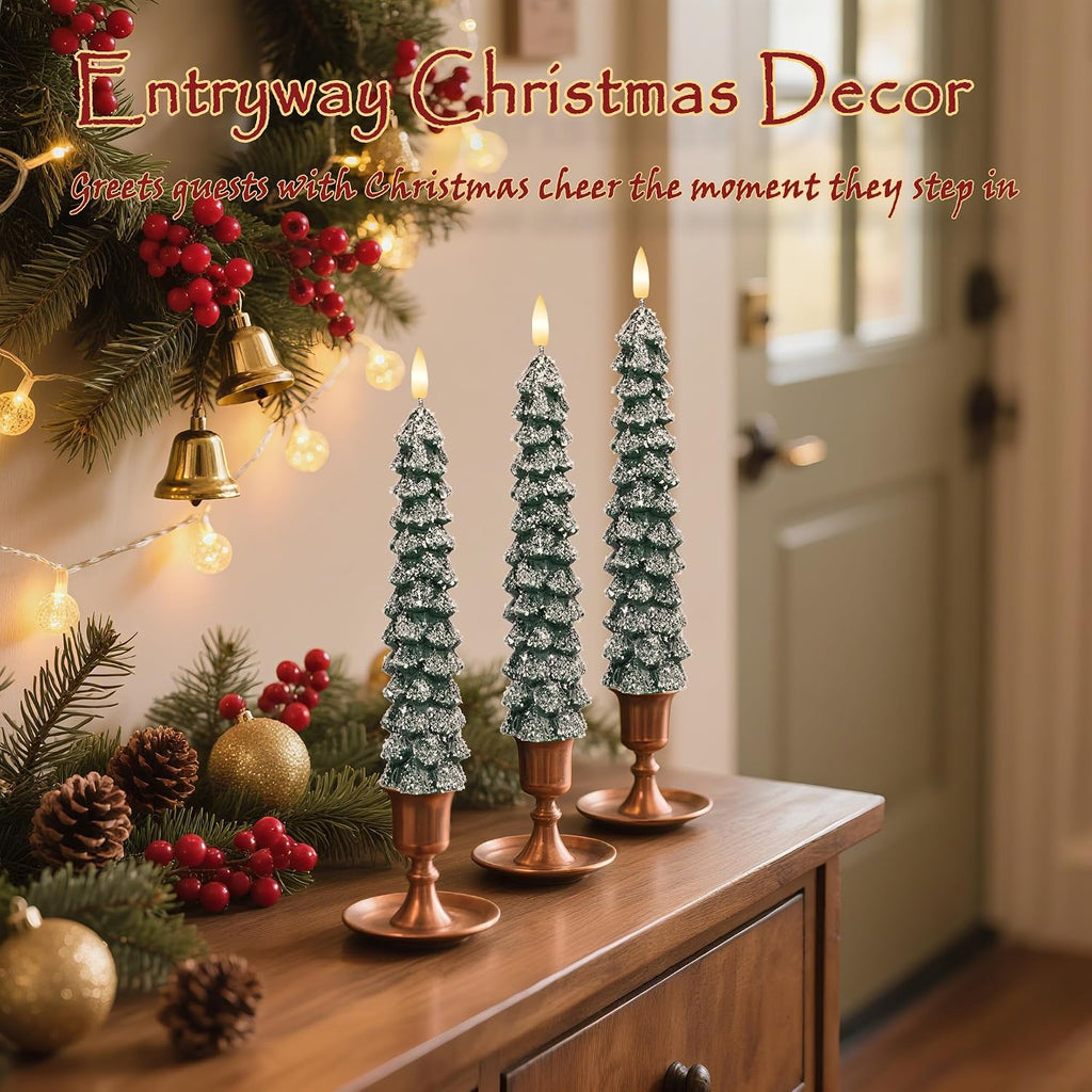 Flameless Christmas Tree Taper Candles with Remote Set of 3, Snowflake