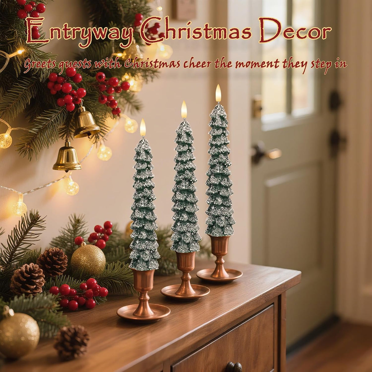 Flameless Christmas Tree Taper Candles with Remote Set of 3, Snowflake