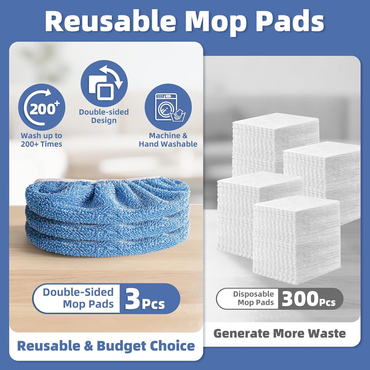 3 Pack Dual-Sided Reusable Mop Pads Fit for Swiffer Sweeper