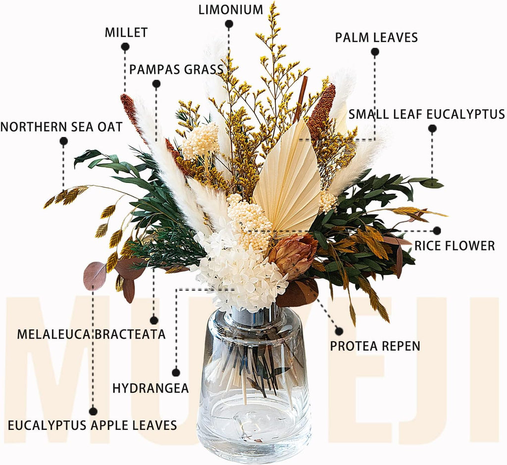 Dried Flowers for Vase, Boho Pampas Grass Hydrangea Eucalyptus Bouquet