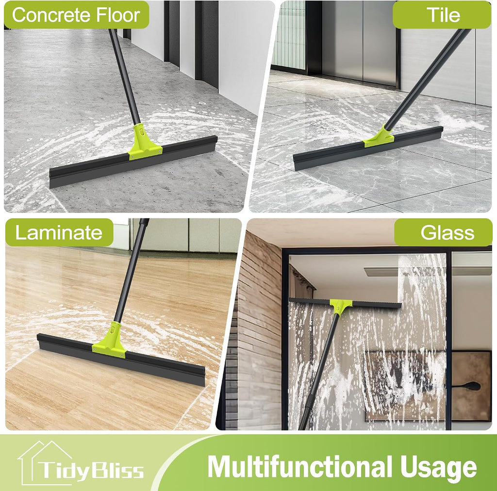 TidyBliss 24” Wide Floor Squeegee Broom Heavy Duty with 62” Long Handle
