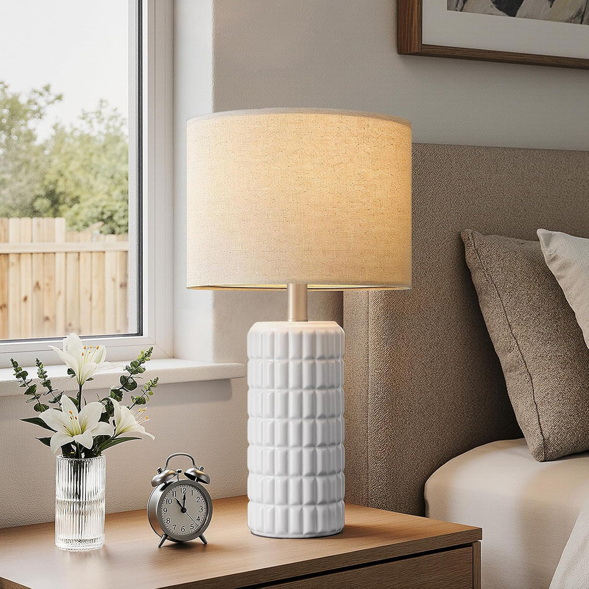 Seealle 23" Ceramic Table Lamps Set of 2, Lamps for Bedroom, Light White
