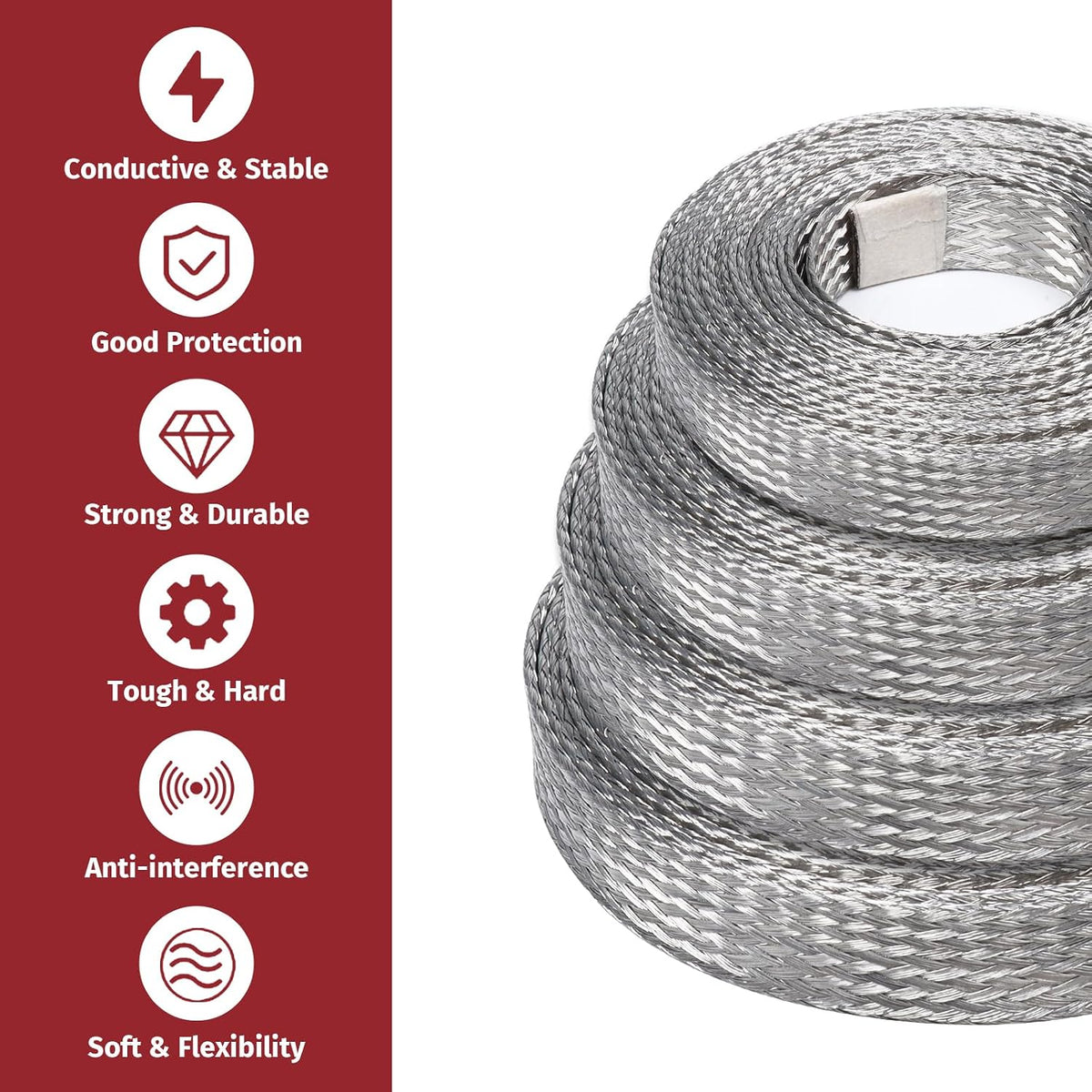 Tinned Copper Metal Braid Sleeving Wire Shielding 1/2inch-13ft