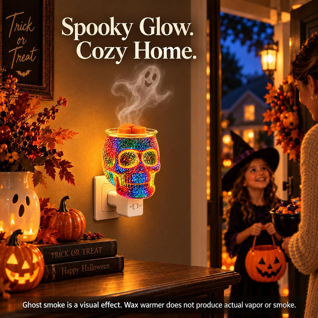 Wax Melt Warmer, Plug in Skull Wax Warmer for Scented Wax & Fragrance Oil, 3D Glass Wax Melter with Spare Bulb, Scentsy Night Light for Home Decor & Gift