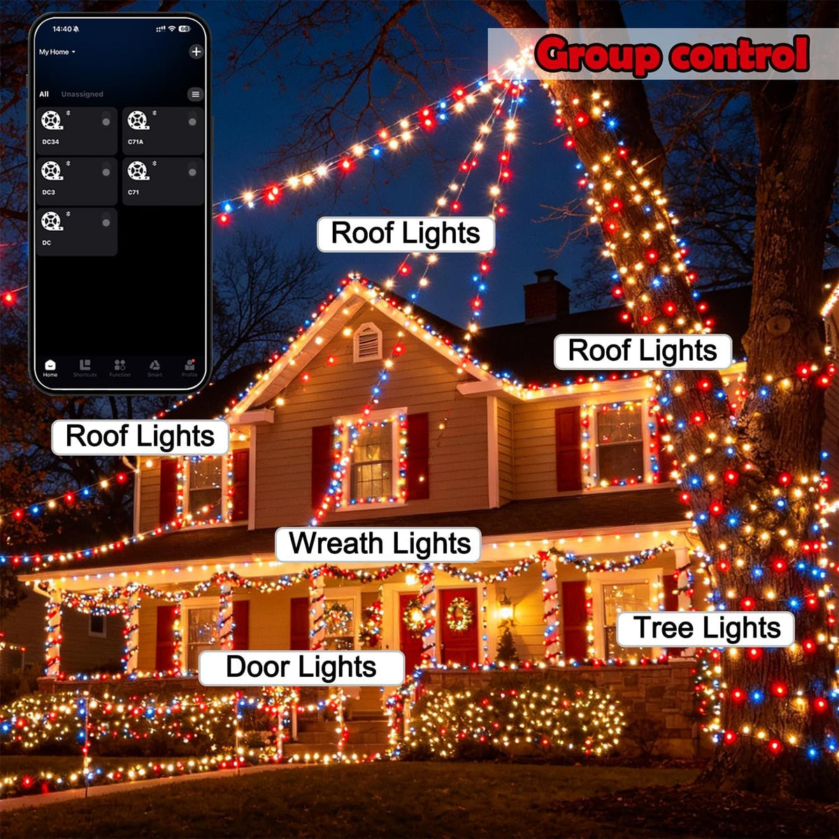 LJLNION Smart Color Changing Halloween Lights, 98.6FT 300 LED RGB Christmas String Lights with Remote & App Controlled, Music Sync Multiple Modes, Waterproof Indoor Outdoor Holiday Tree Party Decor