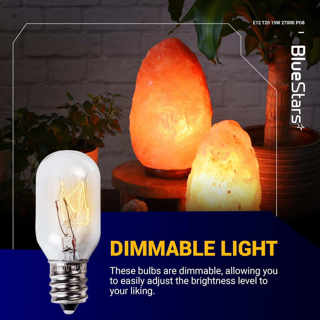BlueStars E12 T20 Himalayan Salt Lamp Bulb 120V 15W 2700K Warm White