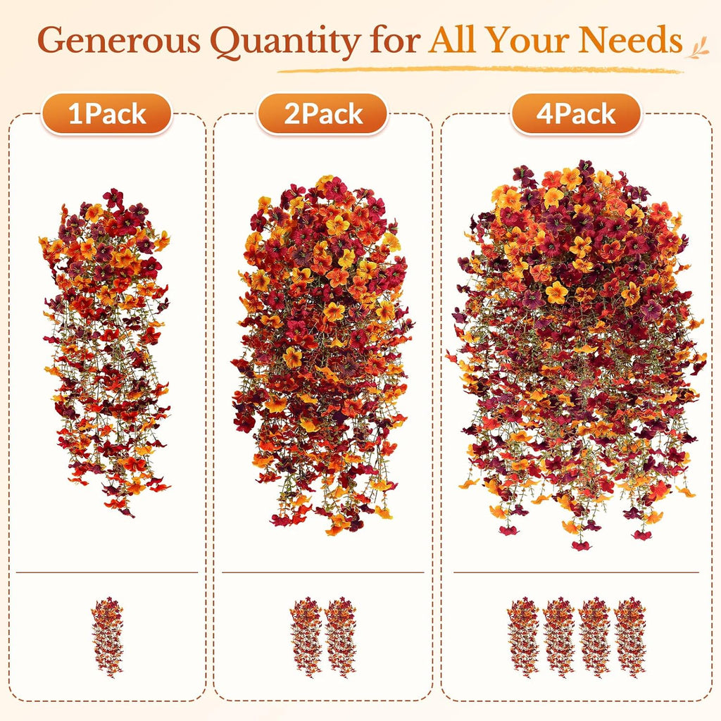 4 Pcs Upgrade Big Artificial Hanging Fall Flowers for Outdoors Decorations