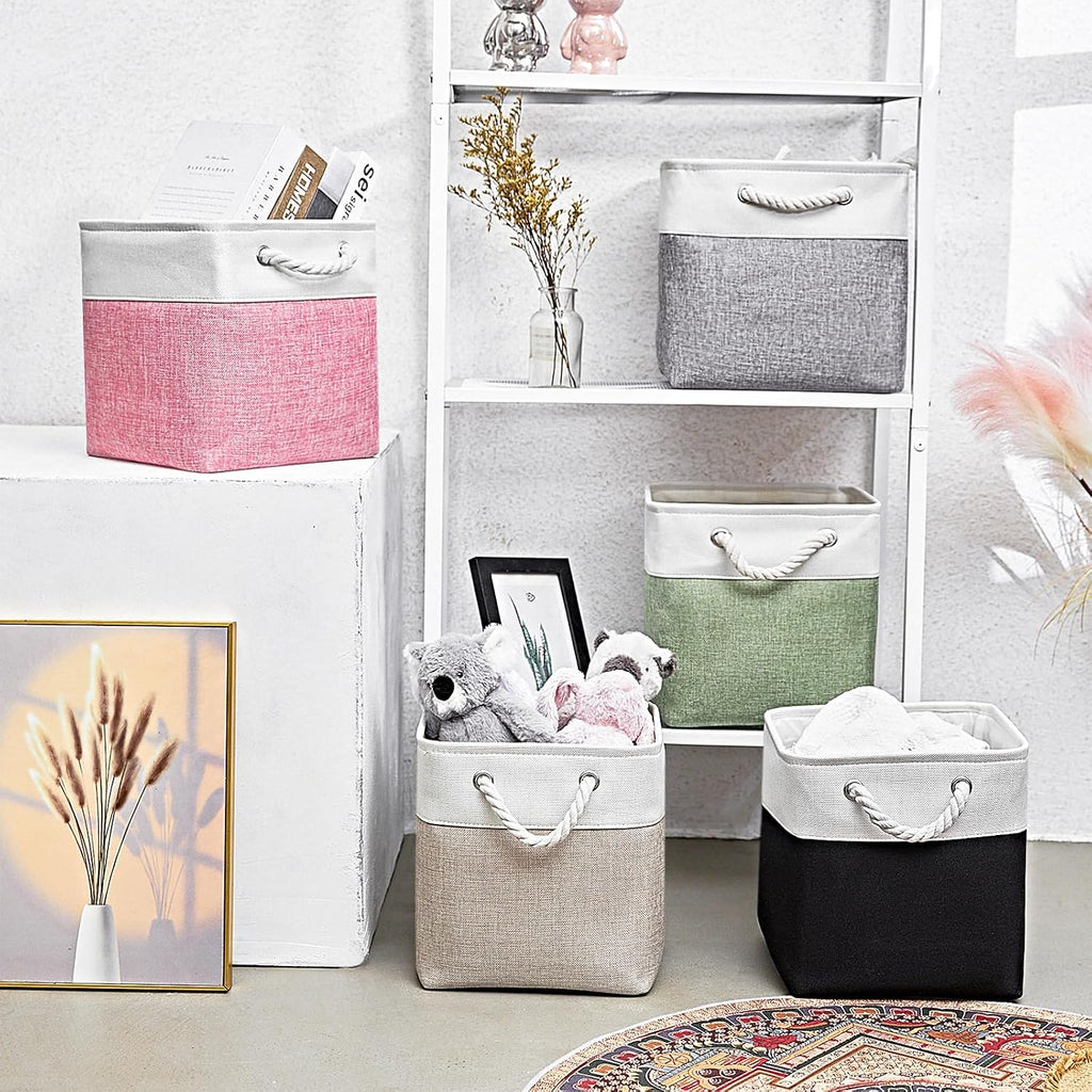 11x11 Inch Cube Storage Bins, 6 Pack Fabric Storage Cubes for Shelves, Cube Organizer Bins with Handles, Cloth Cubby Storage Bins for Home(White/black)