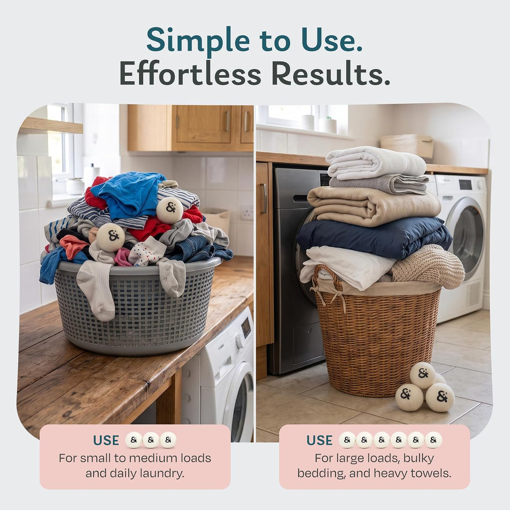 Steam & Go XL Wool Dryer Balls Set, 6 Premium 100% New Zealand Wool Laundry Dryer Balls, Natural Fabric Softener, Reusable Dryer Sheet Alternative, Reduces Static & Drying Time