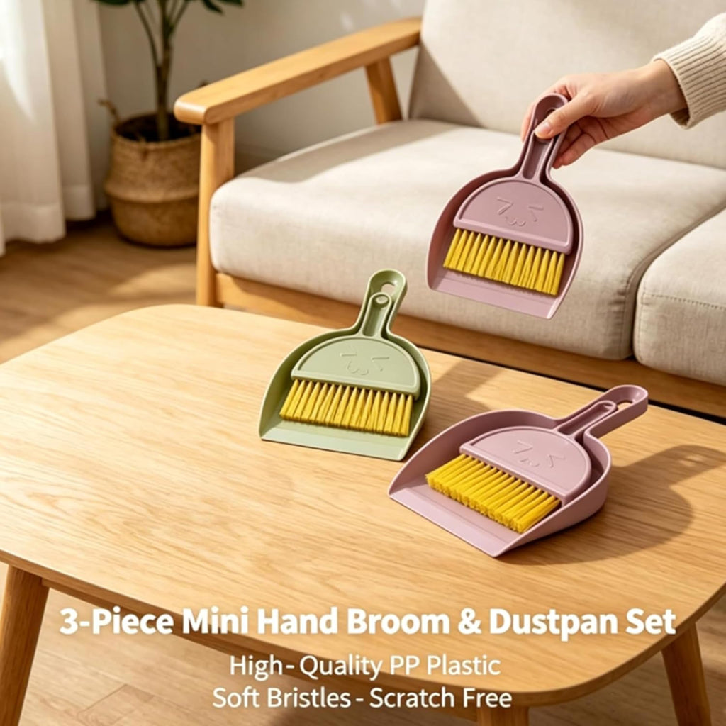 3PCS Hand Broom and Dustpan Set Mini Household Cleaning Tool