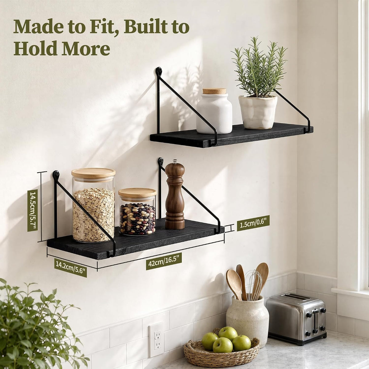 Afuly Black Floating Shelves for Wall, Display Wall Shelf, Solid Wood