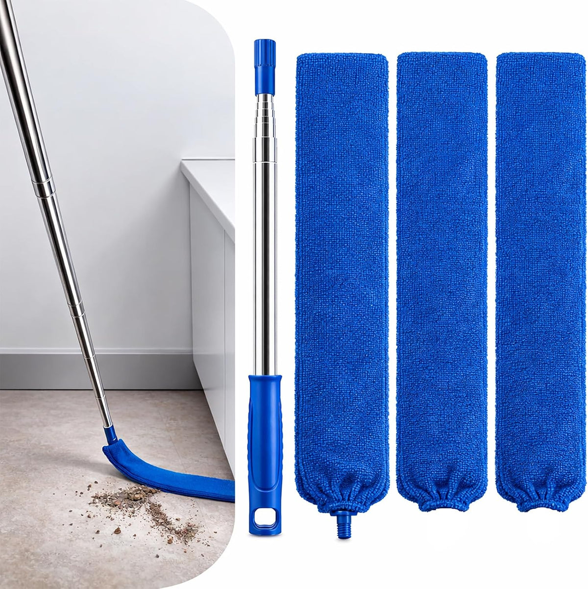 Retractable Gap Dust Cleaner with Extension Pole & 3 Microfiber Cloths