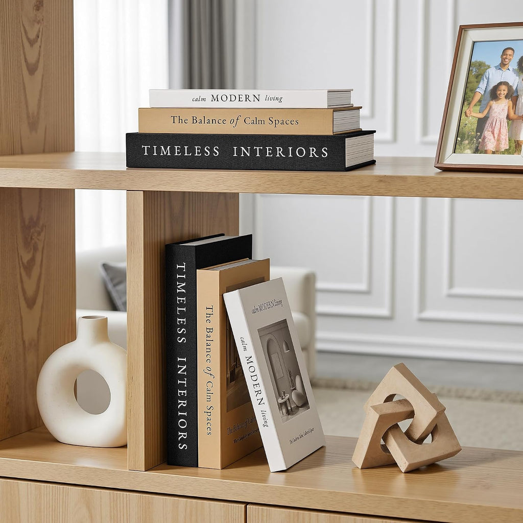 JARLINK Decorative Books, Set of 3 Stackable Fake Book Storage Boxes, Black